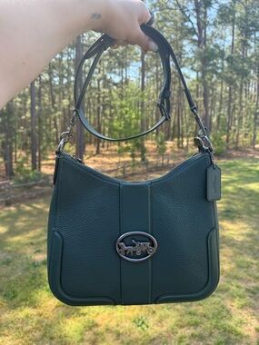 Coach Forest Green Pebbled Leather Shoulder Bag